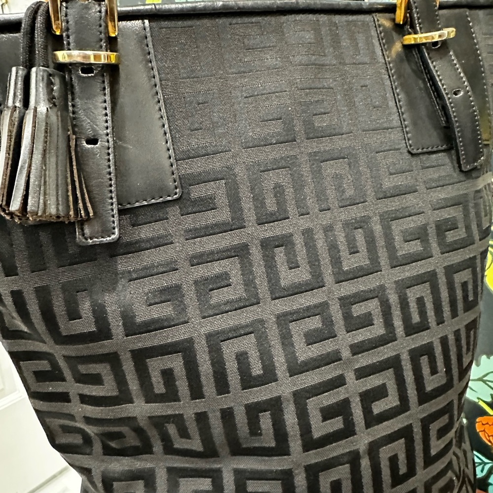 Givenchy Black Jacquard Logo Zip-Top Tote | Leather Trim | Gold Hardware - Picture 12 of 15